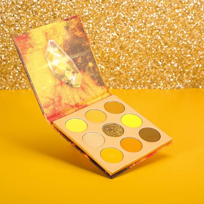 docolor Eyeshadow Palette 9Colors Yellow Eyeshadow Gemstone Shadow Palettes Highly Pigmented Mattes Shimmers Smokey Glitter Cream Colorful Powder Blendable Long Lasting Waterproof Makeup Palette-BrightBean Baby