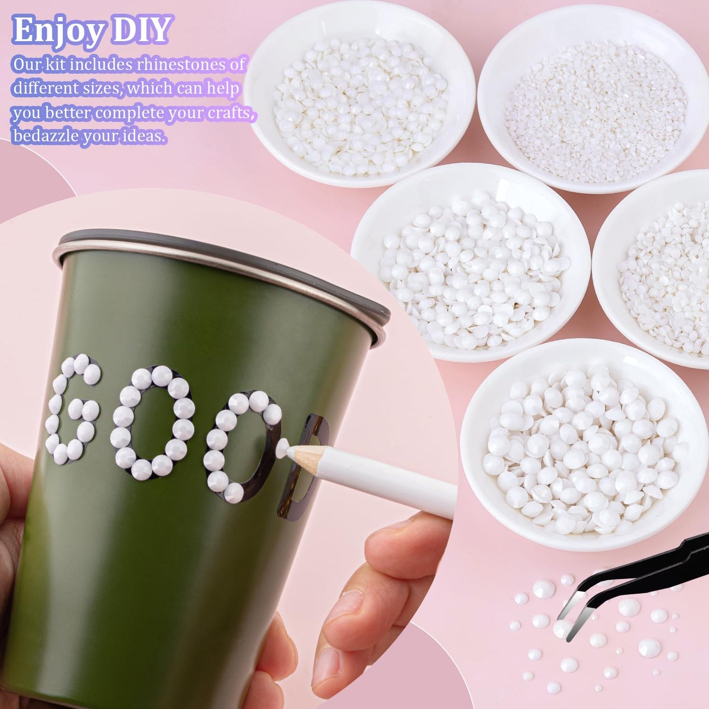 25000Pcs Resin Rhinestones with Tweezers for Crafting, White 2-6mm Mixed Sizes Bedazzling Crystal with 3Pcs 10ml B7000 Jewelry Glue for DIY Crafts Clothing Tumblers Shoes Fabric Nail Art-BrightBean Baby