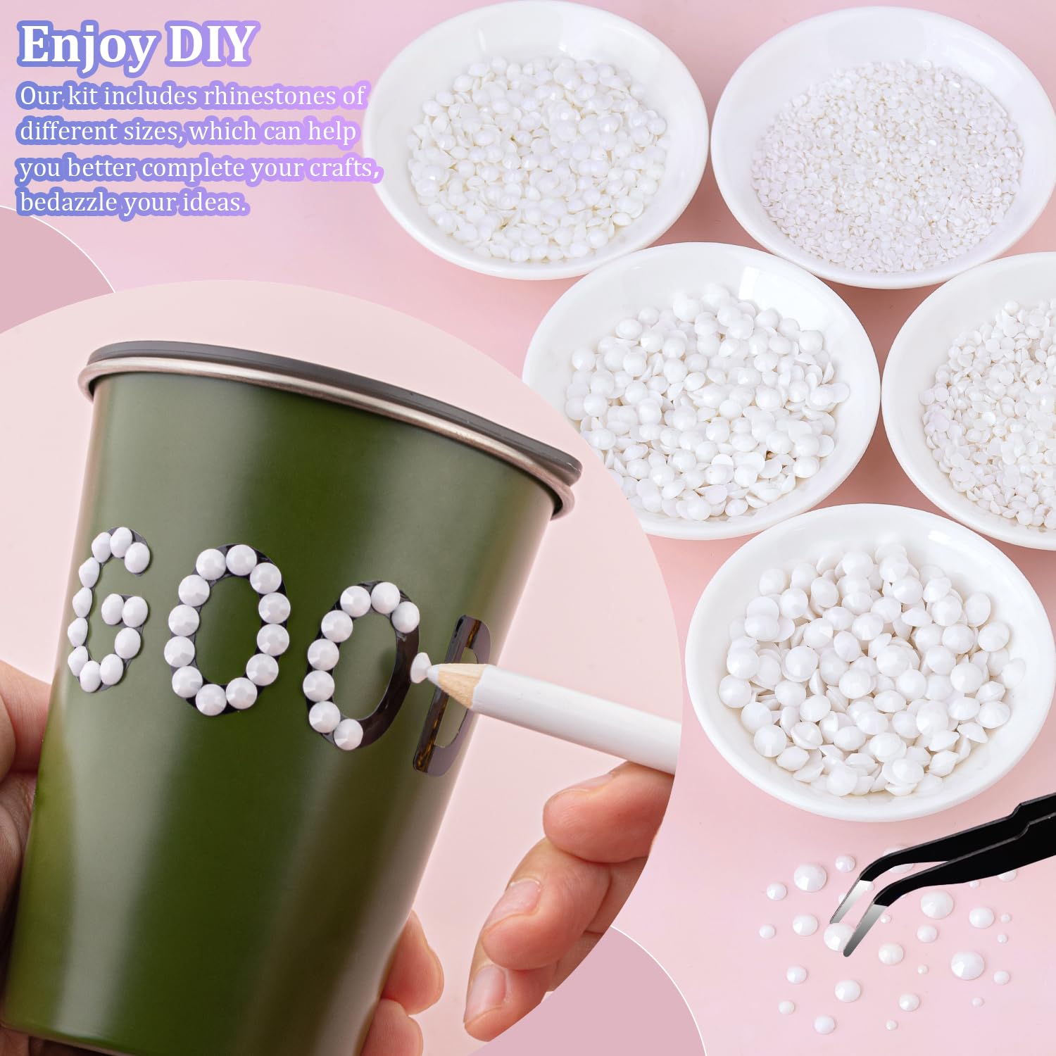 25000Pcs Resin Rhinestones with Tweezers for Crafting, White 2-6mm Mixed Sizes Bedazzling Crystal with 3Pcs 10ml B7000 Jewelry Glue for DIY Crafts Clothing Tumblers Shoes Fabric Nail Art-BrightBean Baby