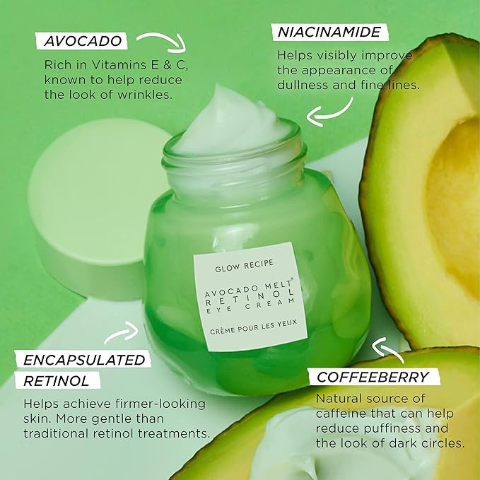 Glow Recipe Avocado Retinol Eye Cream for Wrinkles - Overnight Under Eye Cream for Dark Circles, Firming & Brightening Dull, Puffy Eyes - Time Release Niacinamide & Caffeine Eye Cream (15ml)-BrightBean Baby