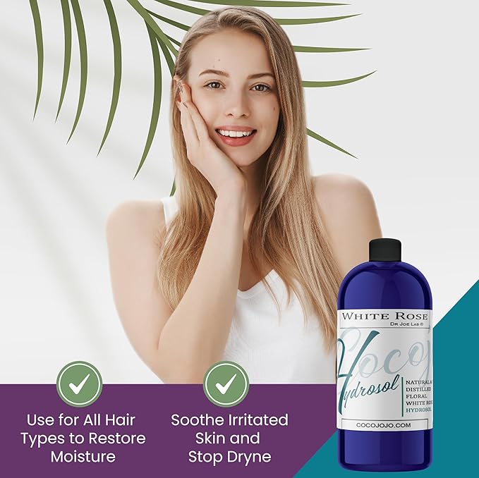 Dr Joe Lab White Rose Water Hydrosol - Pure Natural Distilled Bulgarian Rosewater Non-GMO Vegan Hydrating Toning Spray Mist Face Hair Skin Pores Locs Dreads - Packaging May Vary (32 oz)-BrightBean Baby