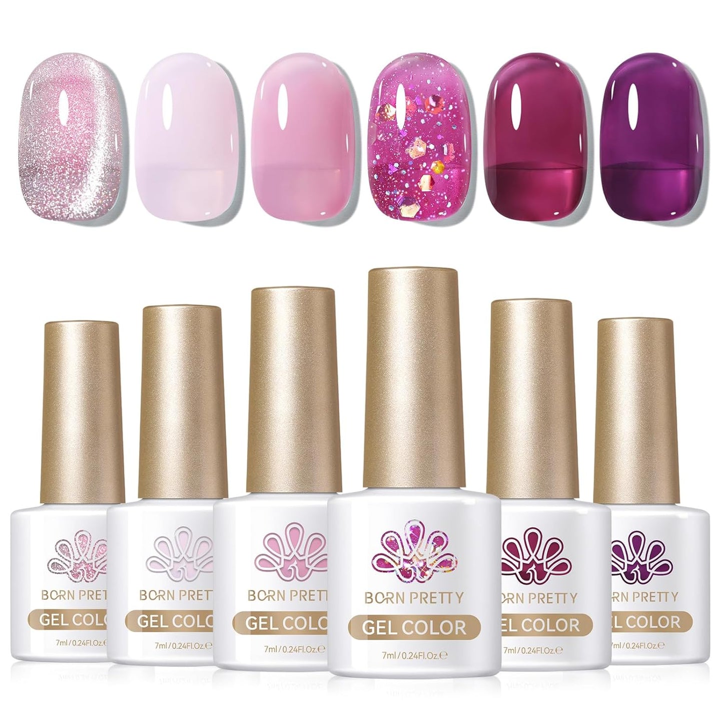 BORN PRETTY Jelly Purple Gel Nail Polish Transparent Sheer Pink Grape Purple Shimmer Glitter Jelly Gel Polsih Nail Art Manicure DIY at Home 6PCS-BrightBean Baby