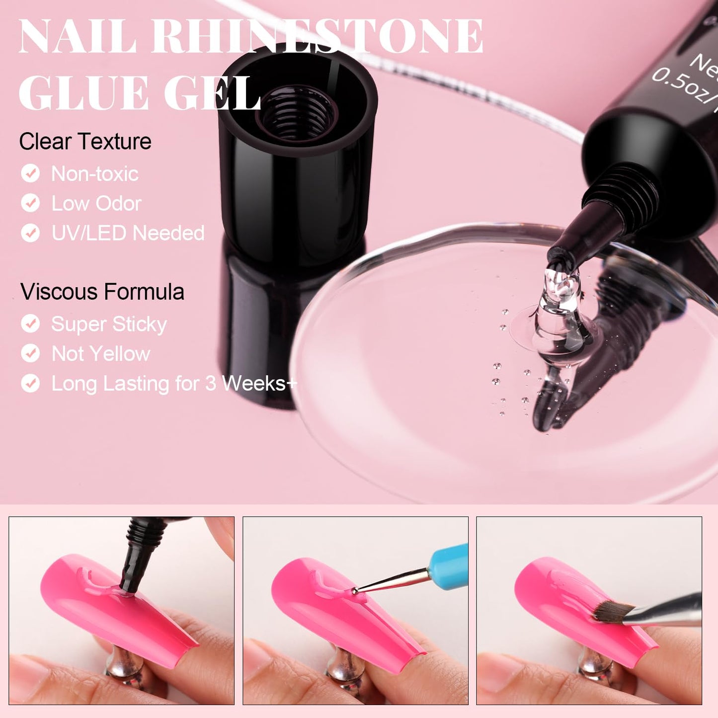 3D Nail Charms and Gems Set 6 with Rhinestone Glue, 75PCS Chunky Coquette Pink & White Bow Nail Charms + Kawaii Cute 3D Flowers for Nails + Clear & AB Glass Crystals + Flat Pearls for Y2K Nail Decor-BrightBean Baby