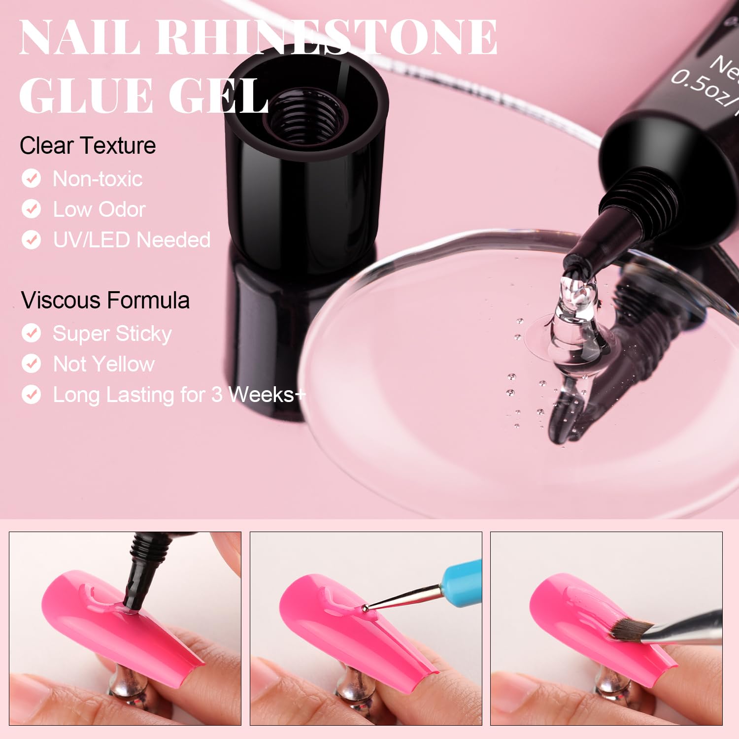 3D Nail Charms and Gems Set 6 with Rhinestone Glue, 75PCS Chunky Coquette Pink & White Bow Nail Charms + Kawaii Cute 3D Flowers for Nails + Clear & AB Glass Crystals + Flat Pearls for Y2K Nail Decor-BrightBean Baby