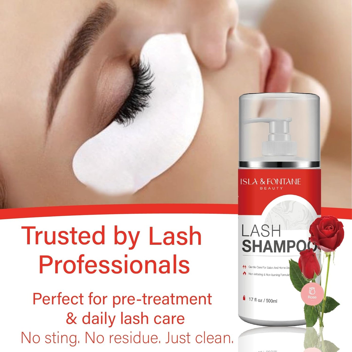 ISLA & FONTANE Lash Shampoo Bulk – Multi-Scent Series – 17 fl oz / 500ml | Gentle Eyelash Cleanser for Lash Extensions | Non-Irritating | Professional Lash Bath Foam For Salon And Home Use (Rose)-BrightBean Baby