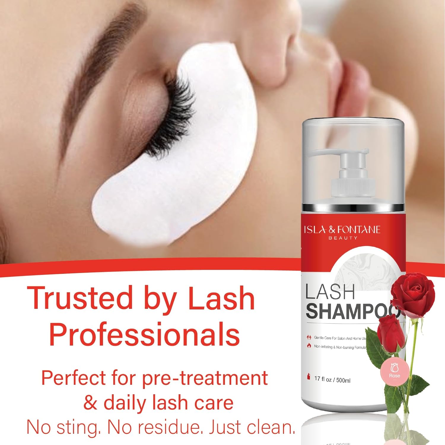 ISLA & FONTANE Lash Shampoo Bulk – Multi-Scent Series – 17 fl oz / 500ml | Gentle Eyelash Cleanser for Lash Extensions | Non-Irritating | Professional Lash Bath Foam For Salon And Home Use (Rose)-BrightBean Baby