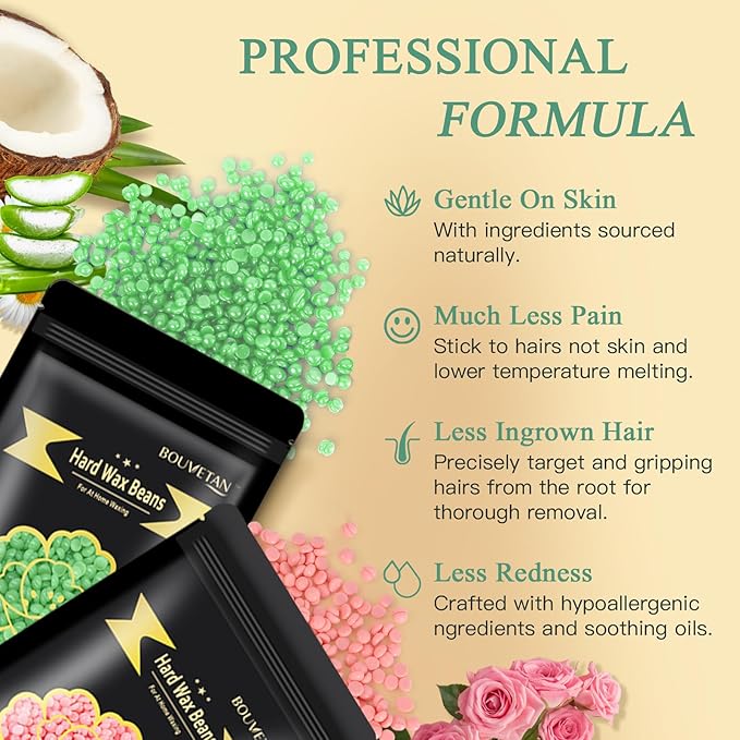 Wax Beads for Hair Removal – 6 Packs, 21oz – Gentle, Effective Hard Waxing Beads for Smooth Skin Bikini, Eyebrow, Face, Legs, Full Body Waxing-BrightBean Baby