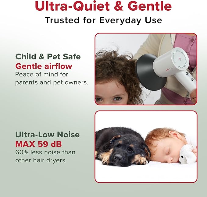 GroWell Ionic Hair Dryer, High-Speed Brushless Motor Professional Blow Dryer for Fast Drying, Low Noise, Lightweight, Compact Hair-Dryer with Diffuser for Curly Hair (3 Pack)-BrightBean Baby