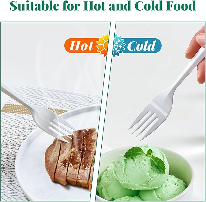 FOCUSLINE 2000 Pack White Plastic Forks Bulk, Heat Resistant Disposable Forks, Plastic Silverware for Take out Restaurants, Parties, Picnics, Travel & Any Events