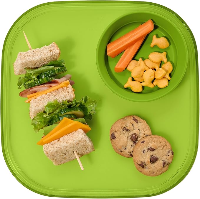 Madesmart Dipware Reusable Dining Plate/Serving Tray for Appetizers and Snacks, Food-Safe Appetizer Serving Platter with Removable Dip Bowl, Lime