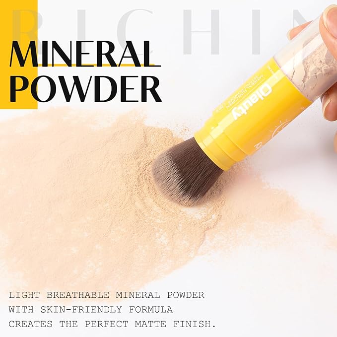 Mineral Sunscreen Setting Powder, Mineral Brush Setting Face Powder Makeup SPF 35 PA Oil Control Natural Matte Finish, Lightweight Breathable Concealer Brush Powder (Medium, 8g)-BrightBean Baby