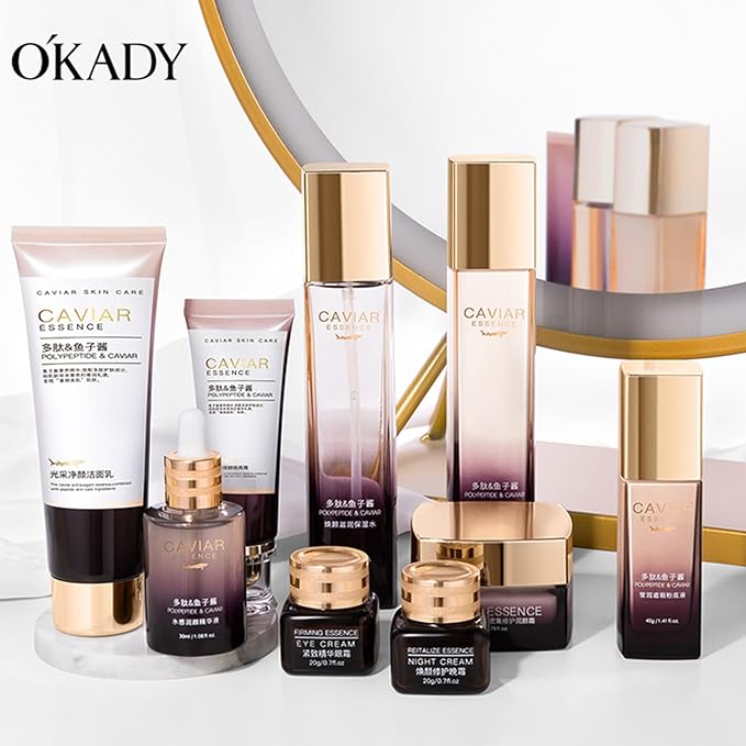 O’KADY 9 Pcs skincare set Anti Aging Skin Daily Care Routine Kit With Vitamin C and Peptides Facial Cleanser Eye Mask Toner Serum Eye Cream Lotion Cream Lady Cream Gifts sets for Valentine's Day-BrightBean Baby