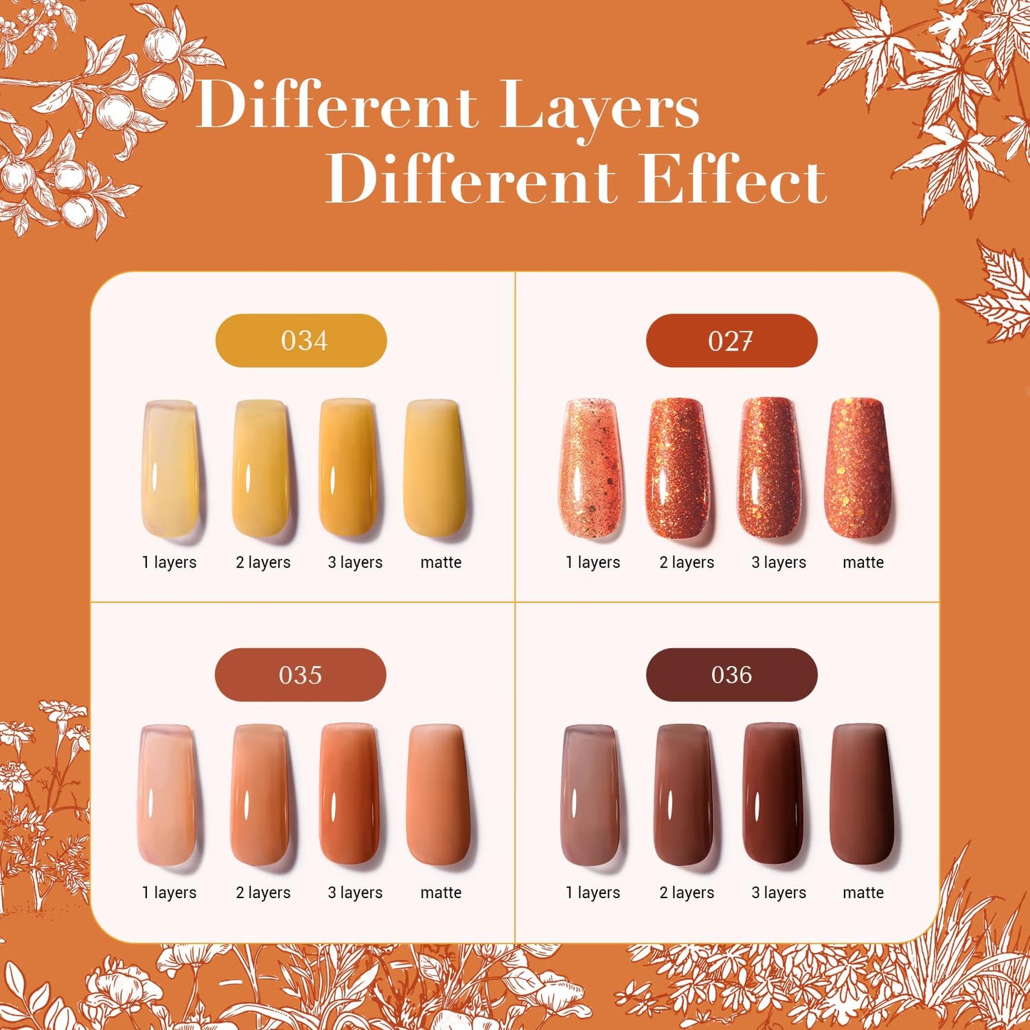 AZUREBEAUTY Fall Nail Polish Set, 4 Colors Yellow Orange Brown Glitter Quick Dry Natural Nail Lacquer Strengthening Treatment Kit with Top Coat DIY Salon at Home-BrightBean Baby