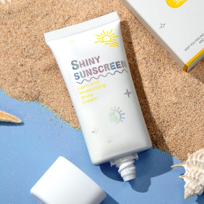 Shimmer Face Primer with Sunscreen, SPF 30, Highlighting Fine Glitter Brightening + Sun Protection, Moisturizing Sunscreen, Natural & Refreshing, Oil-Controlling,Non-Greasy Isolation Primer-BrightBean Baby