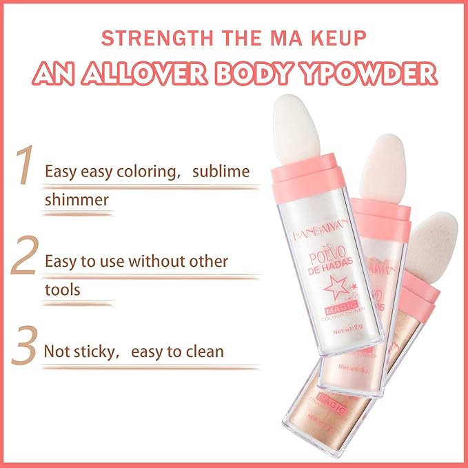 3PCS Polvo De Hadas Highlighter Glitter Stick Body Glitter Shimmer Face Brightening Highlighter Contour Powder Makeup Stick Face Fairy Glitter Highlighter Makeup-White,Pink,Golden brown-BrightBean Baby