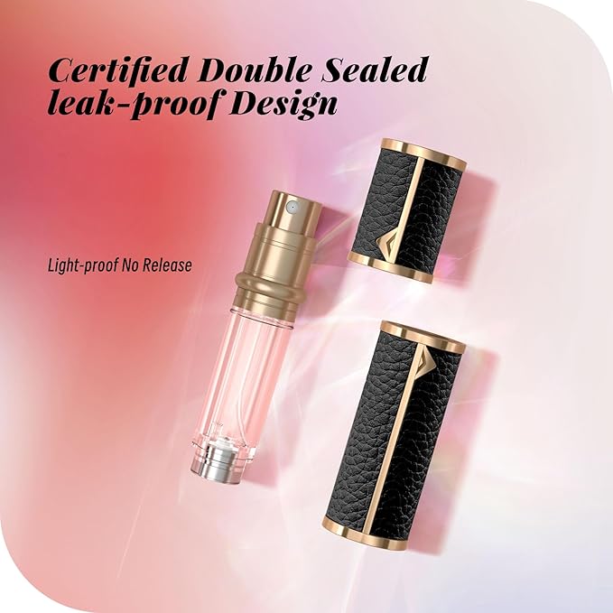 Perfume Travel Refillable Bottle,Genuine Leather Bottom-Filling Fragrances Perfume Atomizer,Mini Cologne Dispenser,Portable Sprayer Pocket Size for Cruise Car Trip Purse Gift 5ml (Black)-BrightBean Baby