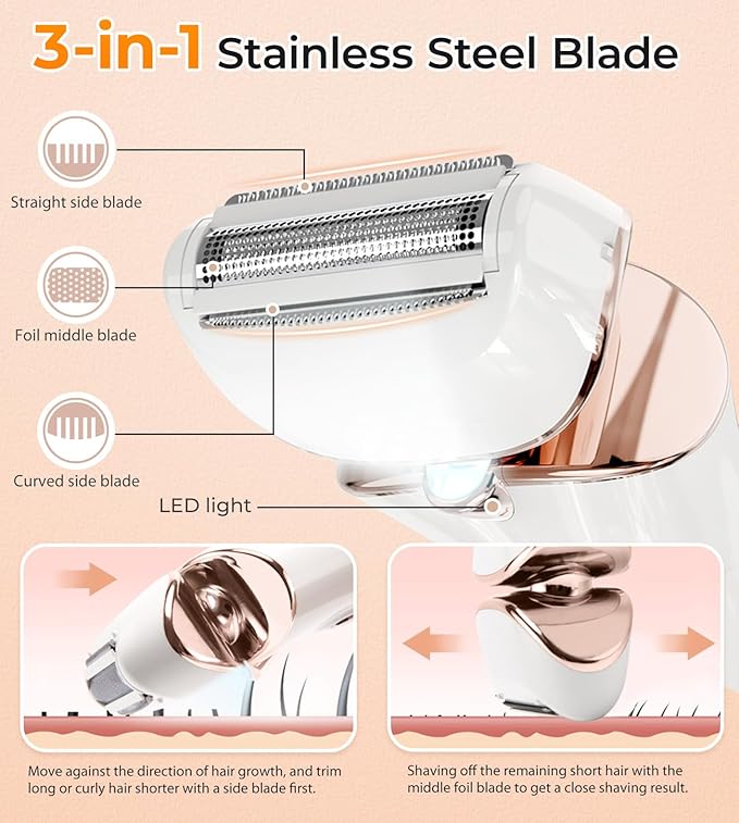 PRITECH Electric Shaver for Women - Cordless Razor for Women Portable Lady Shaver for Legs, Arm, Underarms, Bikini, USB Rechargeable, Wet & Dry Waterproof Bikini Trimmer for Woman, Gold-BrightBean Baby