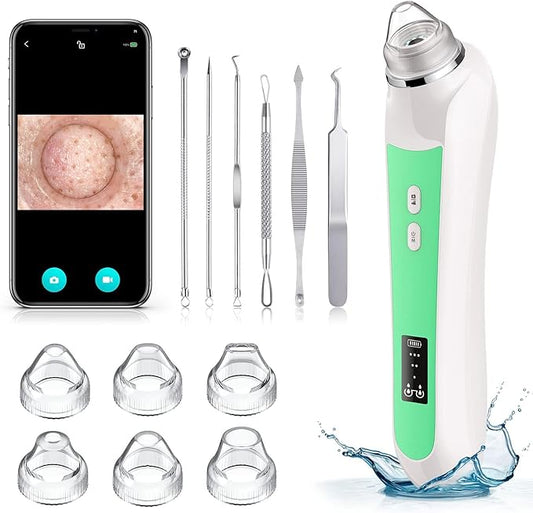 Facial Pore Blackhead Remover Vacuum, 1080P Camera Blackhead Remover, 20x Zoom, 8 LEDs ＆ 3 Suction Modes, 800mAh Battery & USB - 6 Heads Pore Cleaner Kit for Women&Men(Green)-BrightBean Baby