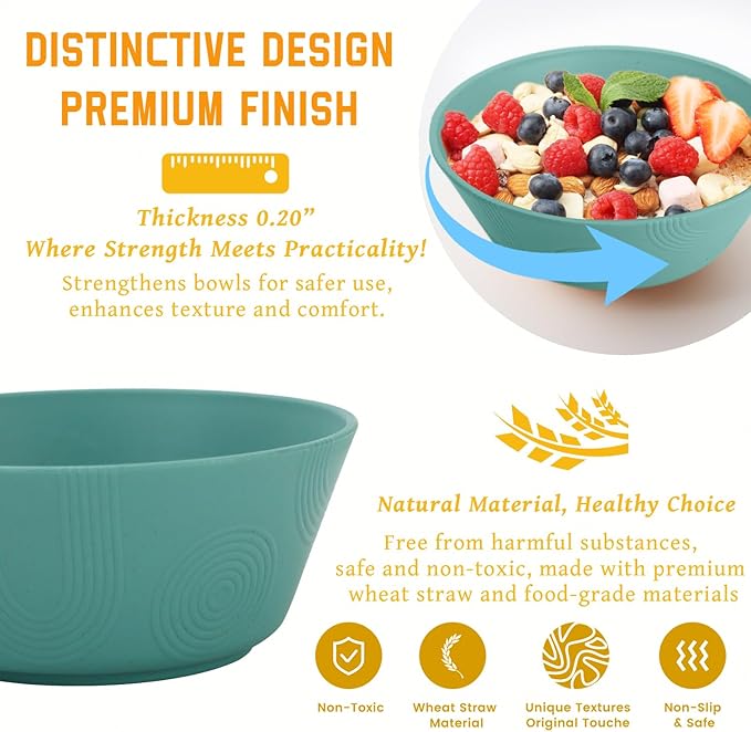 Homienly Wheat Straw Bowl Sets of 6-36oz Cereal Bowls,Microwave and Dishwasher Safe Bowls,Soup Bowl Sets Alternative for Plastic Bowls for Serving Soup,Salad(Green)