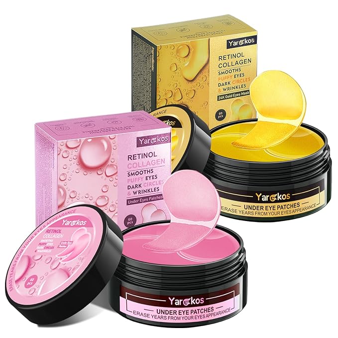 2 Packs 60 Pcs Under Eye Patches, 24K Gold+Pink, 30 Pairs Women Undereye Mask for Puffy Eyes Dark Circles Treatment, Men Collagen Gel Pads Hydrating for Eye Bags Puffiness Wrinkle, Beauty Skin Care-BrightBean Baby