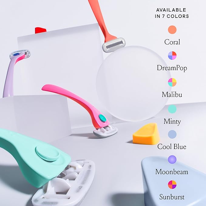 Billie Razors for Women Shave Kit – Women’s Razor + 4 x 5-Blade Razor Refills + Magnetic Holder – Coral-BrightBean Baby