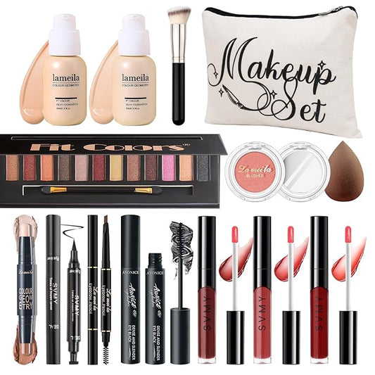 Makeup Kit for Girls Teens, Travel Makeup Kit, Facial Makeup Full Kit, Makeup Present Set for Beginners & Professionals, Cosmetic Bag Include Pigmented Blendable Eyeshadow Palette, concealer-BrightBean Baby