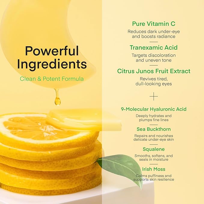 TEREZ & HONOR Vitamin C Eye Patches - 60 Pcs Korean Brightening & Hydrating Under Eye Masks with Tranexamic Acid, Caffeine, Hyaluronic Acid - Dark Circles, Puffiness & Wrinkles Hydrogel Treatment-BrightBean Baby