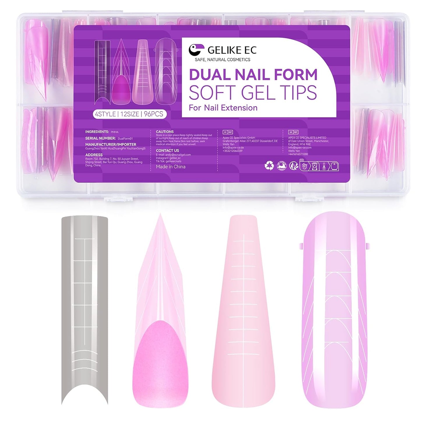 Gelike EC Dual Forms for Extension: 96 Pcs Color Nail Form, 4 Style 12 Size Nail Forms For Builder, Half Matte Gel Forms For Manicure Art Design Salon Diy-BrightBean Baby