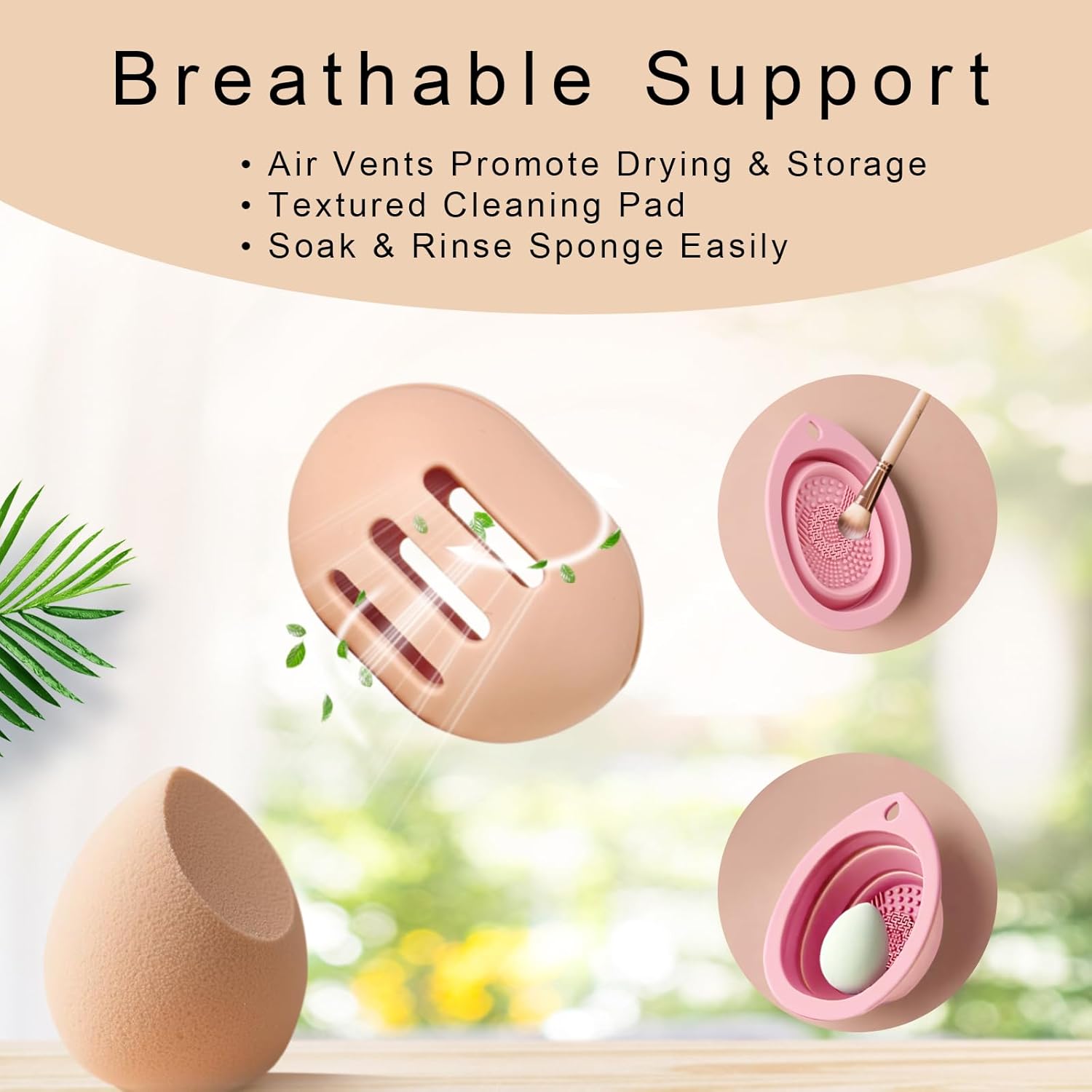 Silicone Makeup Brush Holder Set – Portable Travel Makeup Brush Holder with Makeup Sponge Holder and Foldable Cleaning Bowl – Upgraded 3-in-1 Cosmetic Organizer Set (khaki)-BrightBean Baby