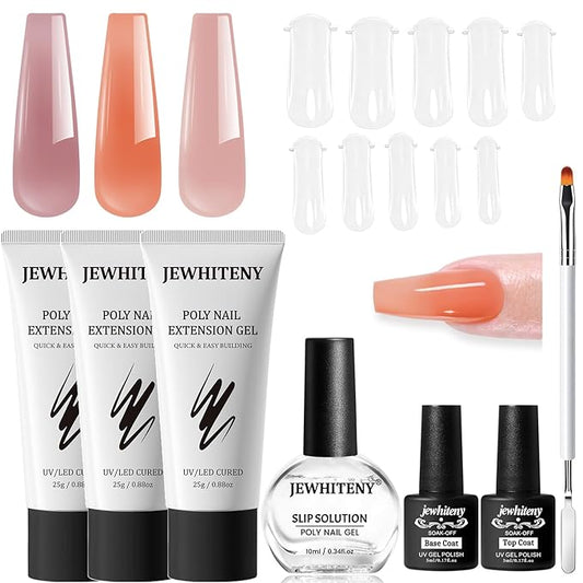 JEWHITENY Poly Extension Gel Nail Set Clear Pink Poly Nail Gel With Slip Solution Base Coat Top Coat French Manicure Need U V Lamp Curing for Finger Art and Home DIY-BrightBean Baby
