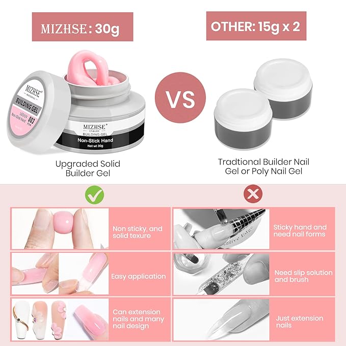 MIZHSE Solid Builder Gel, Nail Sculpture Gel Non-Sticky 4 Colors Nude Clear White Pink Hard Builder Nails UV LED Nail Extension for Salon Manicure Home DIY-BrightBean Baby
