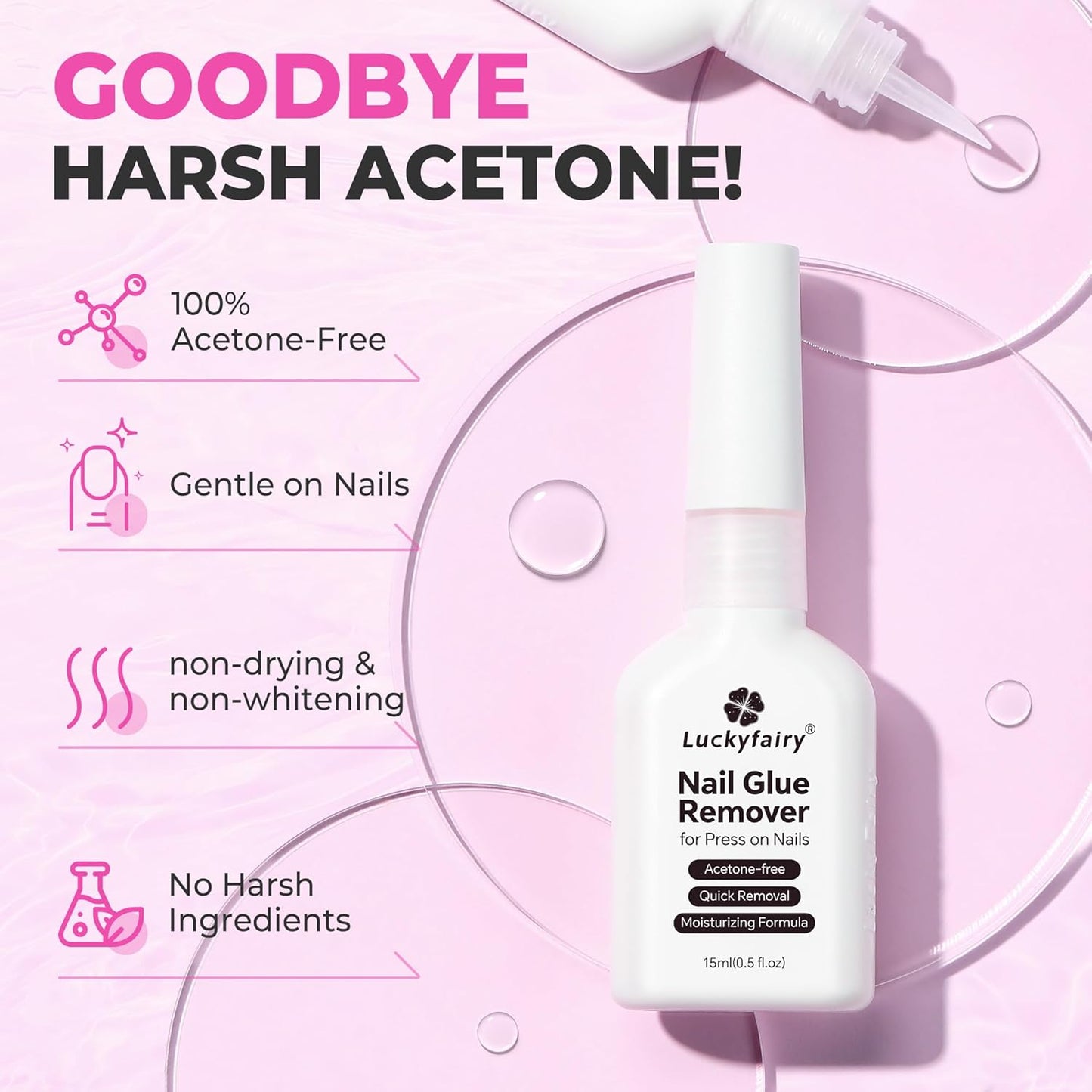 Nail Glue Remover for Press on Nails, 15ml Acetone-free Nail Polish Remover, Multi-Functional Glue Remover for Nails Tips, Quick Easy Gentle Removal, Not for Gel Polish-BrightBean Baby
