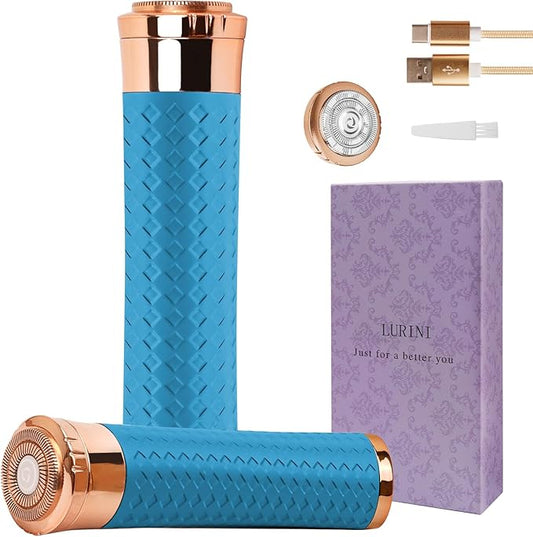 Facial Hair Remover for Women, Painless Rechargeable Hair Removal Device, Comes with 2 Replacement Heads, Portable Electric Shaver/Razors for Face, Chin, Upper Lip, arms (Sky Blue)-BrightBean Baby