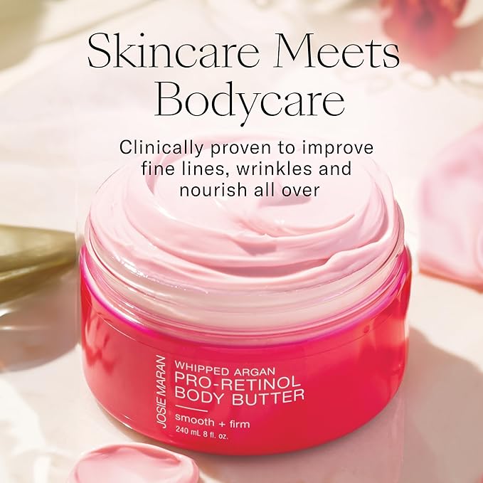 Josie Maran Whipped Argan Pro-Retinol Body Butter - Ultra-Hydrating Retinol Body Cream with Air-Whipped 100% Pure Argan Oil - Smooth, Soothe & Improve the Look of Fine Lines - Vanilla Bean (8 Oz)-BrightBean Baby