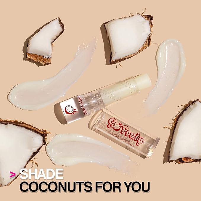 wet n wild Perfect Pout So Pouty Shine Tinted Lip Balm Coconut Flavored, Hyaluronic Acid, Vegan Collagen, Moisturizing For Dry Lip Care, Clear (Pack of 2)-BrightBean Baby