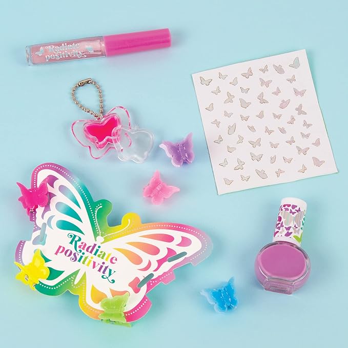 Make It Real: Butterfly Dreams Cosmetic Set - 11 Pieces, Tweens & Girls, Includes 6 Butterfly Hair Clips, Polish, Nail Stickers, 2 Lip Gloss & Instructions, Butterflies, Makeup & Beauty, Kids Ages 8+-BrightBean Baby