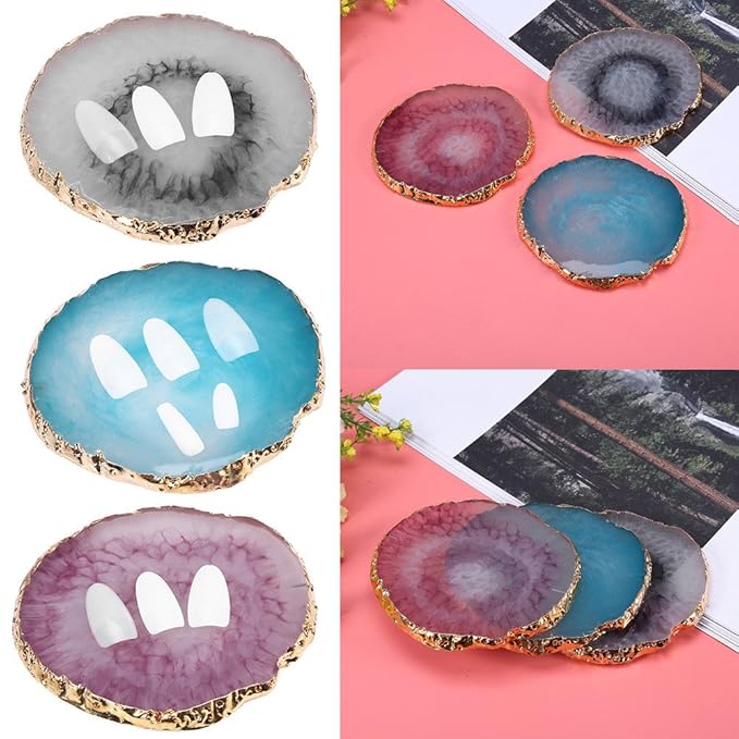 Nail Art Palette, Natural Resin Stone Nail Art Palette for Painting Placing Things Making Nail(Blue)-BrightBean Baby