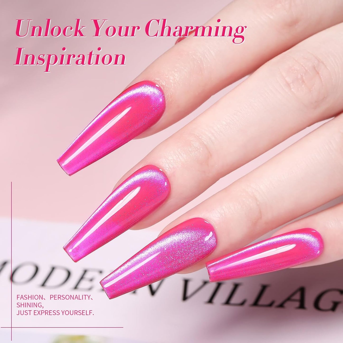 Born Pretty Magnetic Gel Nail Polish Hot Pink Cat Magnetic Eye Gel Polish Holographic Cats Shiny Glitter Nail Gel for Salon Home DIY Manicure Use-BrightBean Baby