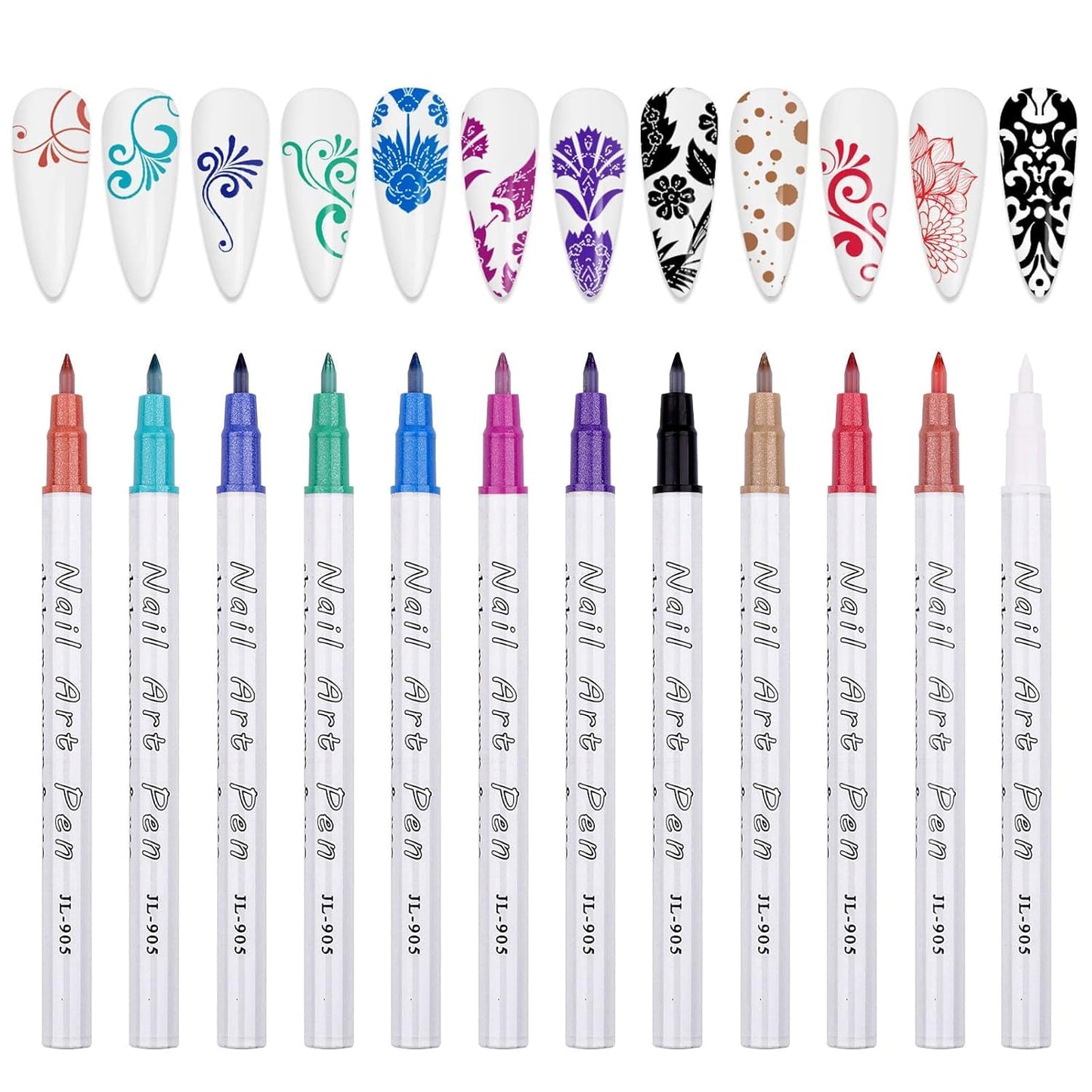 12 Color 3D Nail Art Pens Set, Kalolary Nail Point Graffiti Dotting Pen Drawing Painting Liner Brush for DIY Nail Art Beauty Adorn Manicure Tools-BrightBean Baby