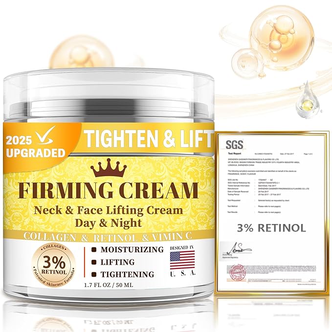 3% Retinol Cream Face Moisturizer, Anti Aging Neck Firming Cream with Collagen, Day & Night Face Cream with Hyaluronic Acid, Lifting & Tightening Wrinkle for Women & Men (1.51 Fl Oz (Pack of 1))-BrightBean Baby