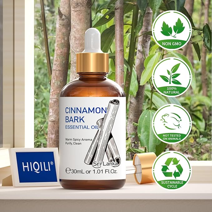 HIQILI Cinnamon Essential Oil for Spary, Diffuser, Garden and Kitchen - 100% Pure Natural - Indoor and Outdoor, 1.01 Fl Oz-BrightBean Baby