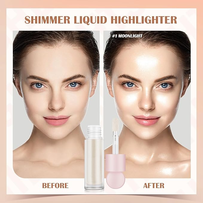 Liquid Highlighter Natural Glow For Face & Body, Waterproof Moisturizing Light Liquid Luminizer For Long Lasting Shimmer, Contour Highlighter Stick Easy to Apply with Cushion Applicator-BrightBean Baby