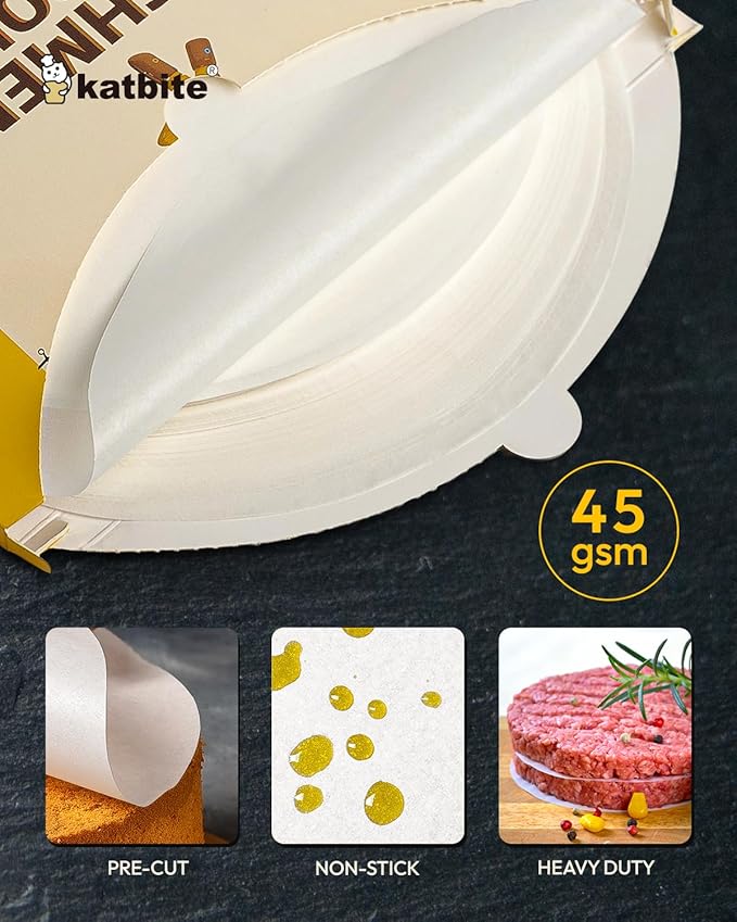 Katbite 6 Inch 200Pcs Parchment Paper Rounds, Round Baking Sheets Paper, Uses for Cake Baking, Patty Separating, Tortilla Wrapping