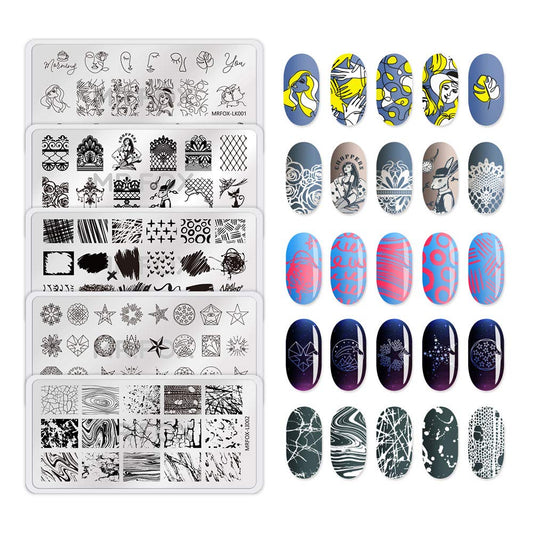 Mr. Fox Nail Print Board Set Graffiti Star Marble Pattern Bark Pattern Lace Abstract Pattern Art DIY hot Stamping Template-BrightBean Baby