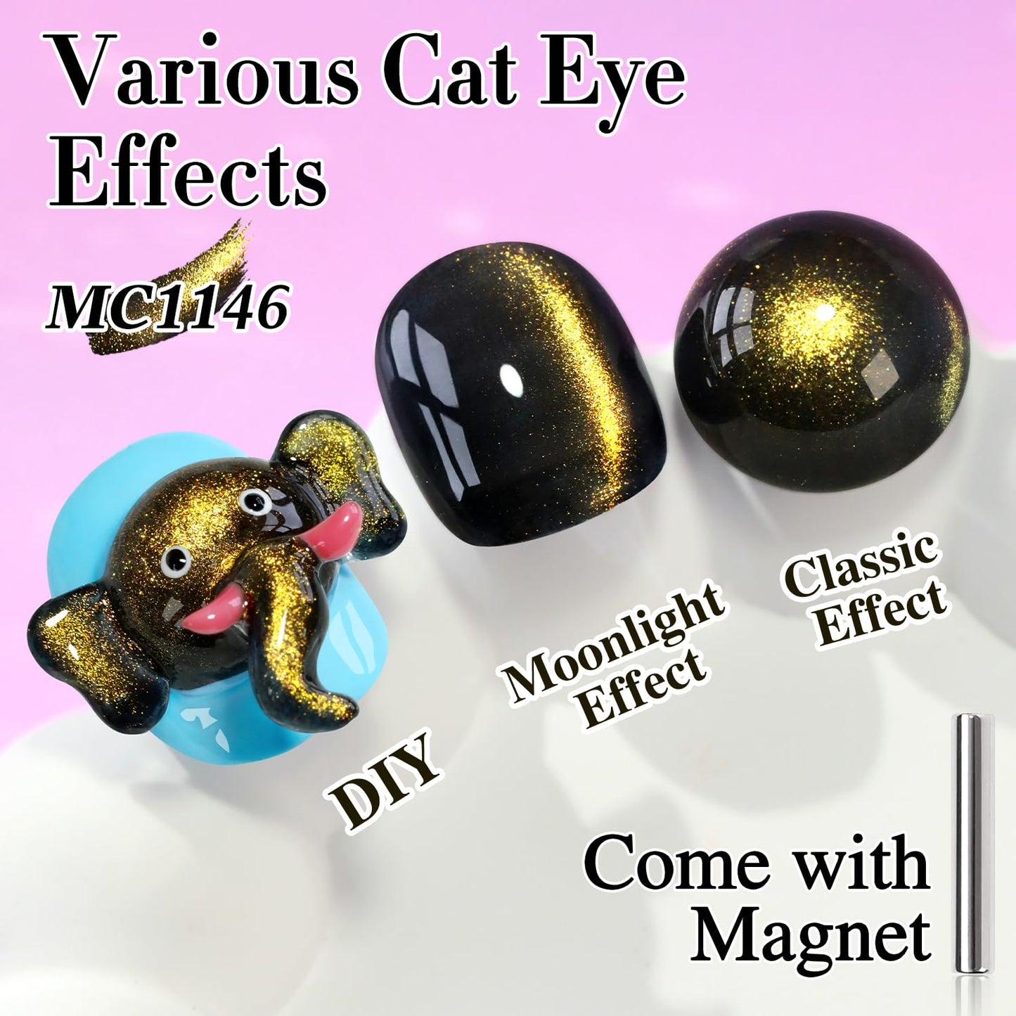 Double Rhythm Cat Eye Gel Polish with Magnet 15ML Glass Holographic Glitter Shimmer Translucent Sheer Color Salon Soak Off Magnetic at Home (Black Gold-MC1146)-BrightBean Baby