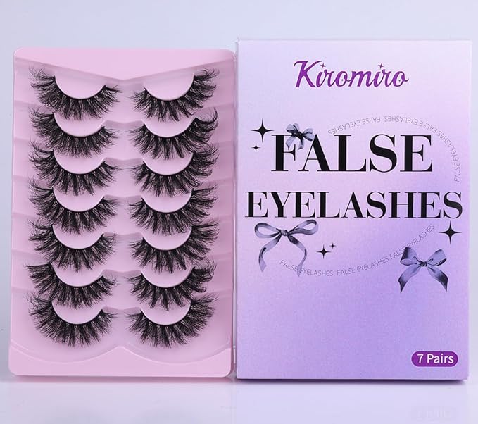Mink Lashes Fluffy D-Curl False Eyelashes 20mm Long Volume Lashes That Look Like Extensions Cat Eye Fake Lashes Faux Mink Strip Lashes Pack 7 Pairs-BrightBean Baby