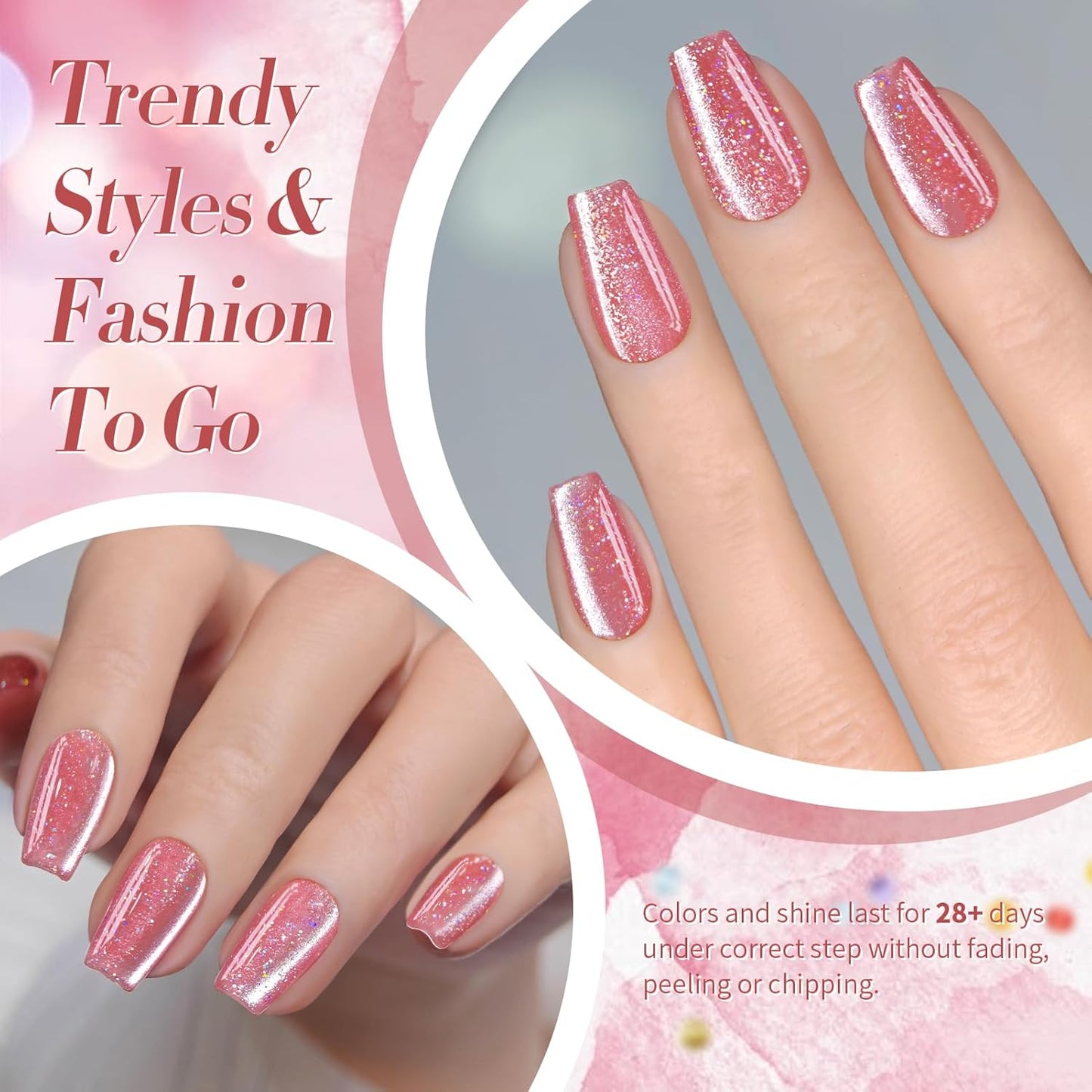 BORN PRETTY Cat Magnetic Eye Gel Nail Polish,Peach Blossom Glitter Cat Magnetic Gel Nail Polish Magnetic Nail Polish for Nail Art Manicure Salon DIY at Home 15ML-BrightBean Baby