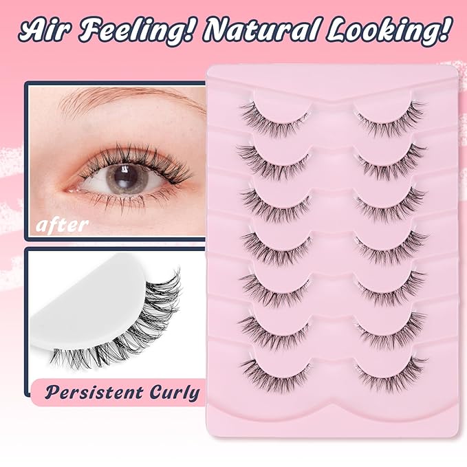 Cat Eyelashes Wispy False Eyelashes Natural 12mm Short Lashes with Thin Band Fake Eyelash 3D Volume Strip Lashes Siligli Eyelash Pack 7 Pair-BrightBean Baby