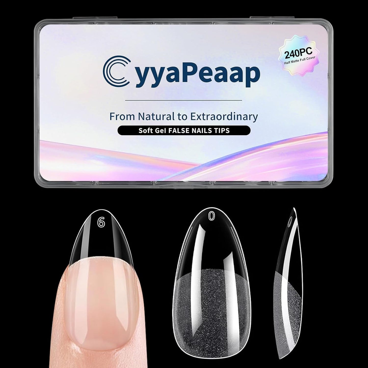 Almond Nail Tips Soft Gel Nail Tips 240Pcs Pre-Shaped Medium Pointed Almond Nails Half Matte Full Cover Acrylic Clear Press on Fake Nails Tips for Extension Nail Art DIY Manicure Salon 12 Sizes-BrightBean Baby