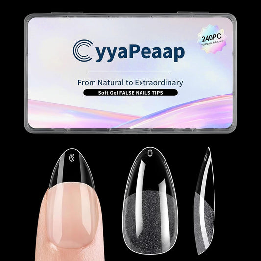 Almond Nail Tips Soft Gel Nail Tips 240Pcs Pre-Shaped Medium Pointed Almond Nails Half Matte Full Cover Acrylic Clear Press on Fake Nails Tips for Extension Nail Art DIY Manicure Salon 12 Sizes-BrightBean Baby